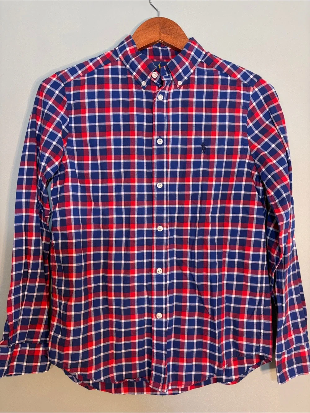 Ralph Lauren Size Large (14-16) Red, White & Blue Plaid Button-Down Shirt